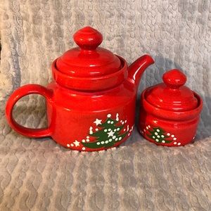 Waechtersbach Red Christmas Tree Teapot & Sugar Bowl